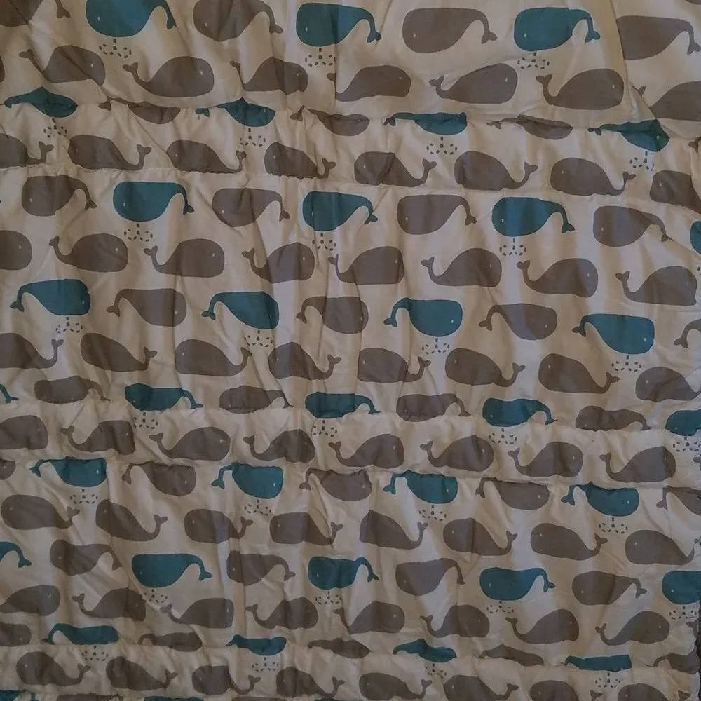 Just Born Anchors Whales Baby Blanket Comforter Blue Gray White Stripes Nursery
